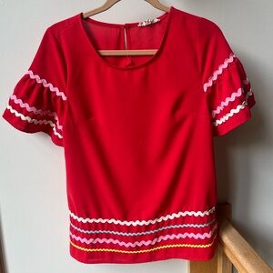Entro Ric Rac Trim Short Sleeve Top Blouse Small Cute! 🥰